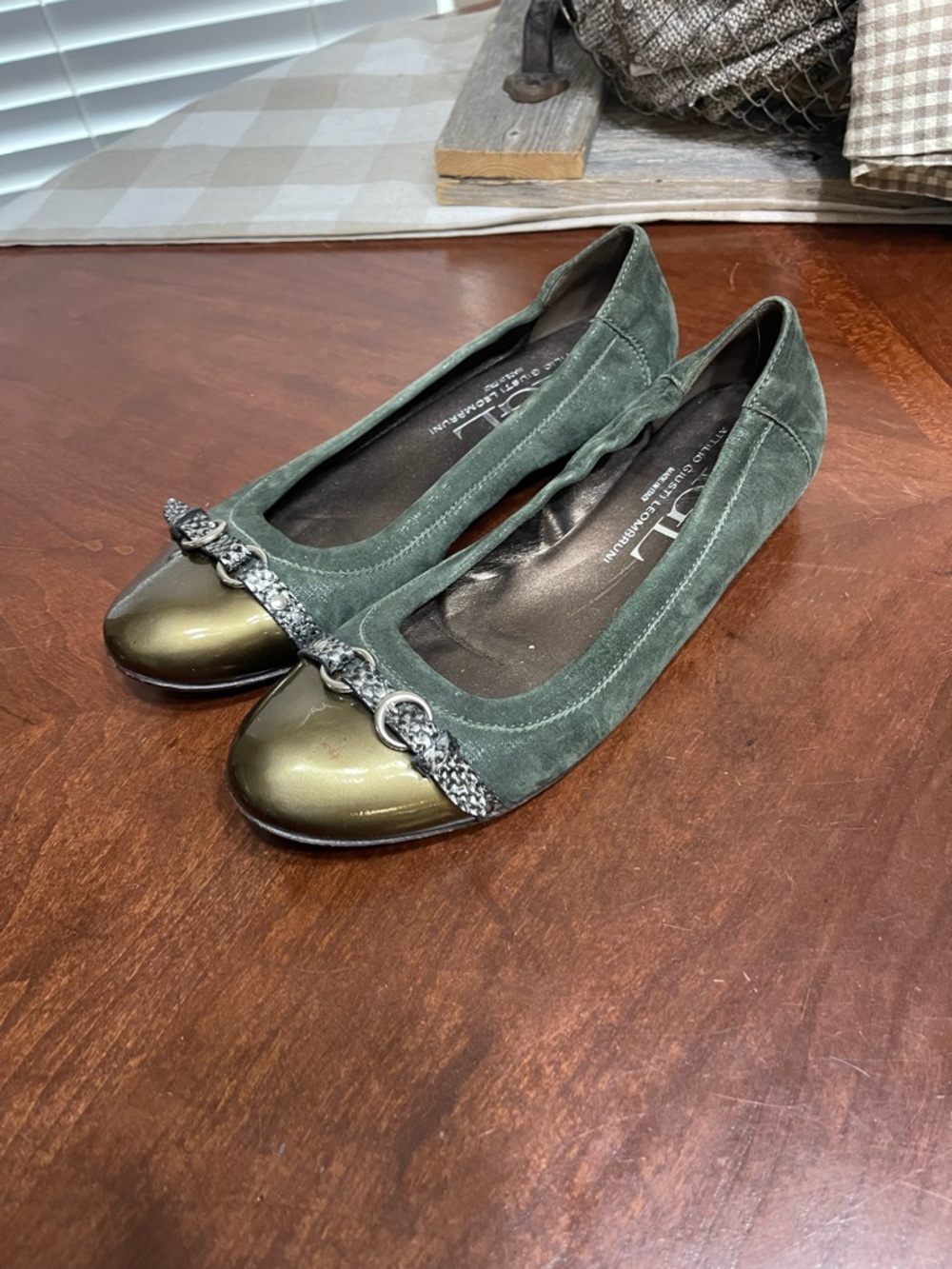 AGL Monika Suede shimmer Cap Toe Flats Buckle Detail  Italy